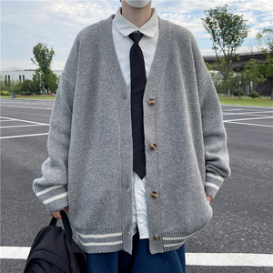 抖音复古日系慵懒V领针织衫外套男女宽松休闲毛衣MY2201p50