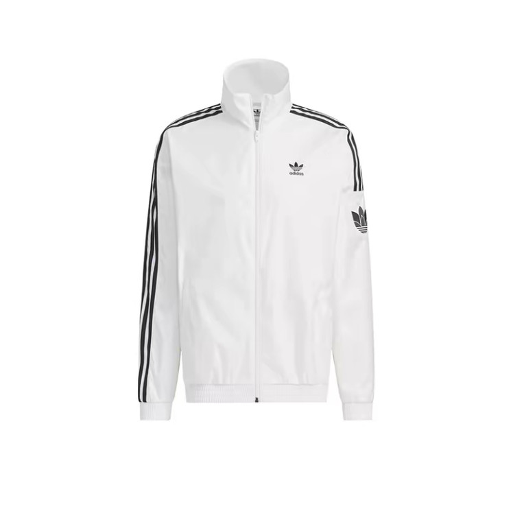adidas originals撞色运动复古运动立领长袖夹克外套男女同款亮白