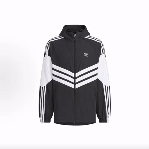 adidas originals  复古三条纹品牌logo连帽夹克外套 男款
