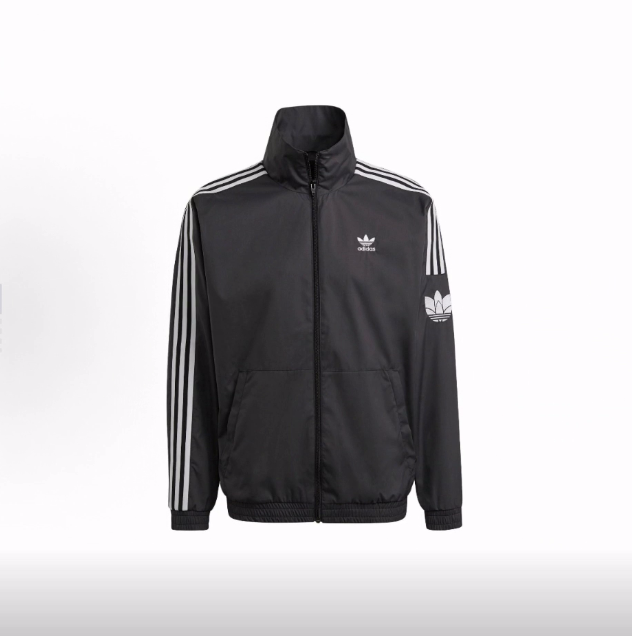 adidas Adicolor 长袖条纹图案户外休闲运动拉链立领夹克男款黑色