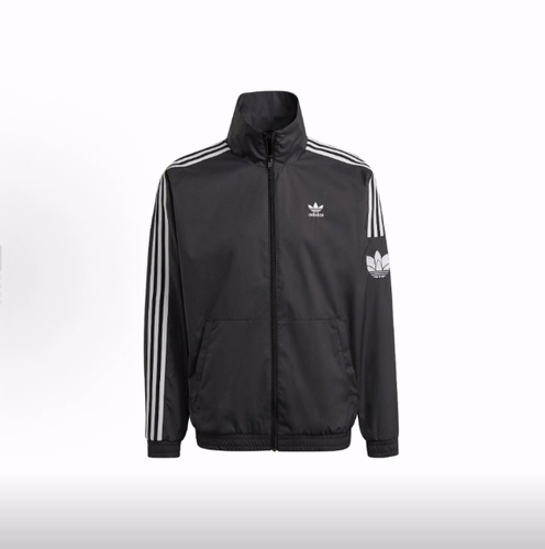 adidas Adicolor 长袖条纹图案户外休闲运动拉链立领夹克男款黑色