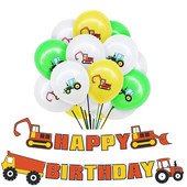 挖掘机工程车乳胶气球汽车主题男孩生日派对装 饰背景布置汽车气球