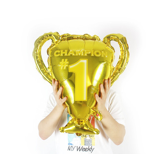 毕业金色银色奖杯铝膜气球世界杯运动主题派对装饰气球庆功派对布