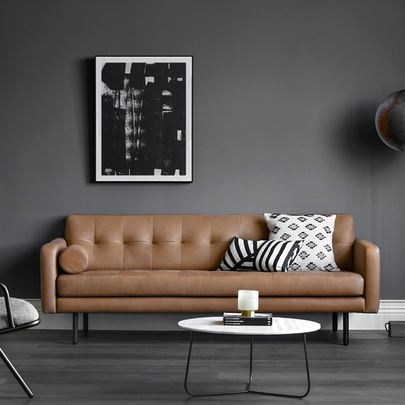 jolor意大利头层苯胺牛皮北欧现代简约真皮三人沙发