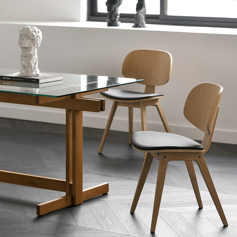 jolor进口真皮实木餐椅北欧现代简约robin橡木书桌椅