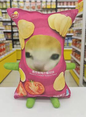 【热】薯片猫meme抽象无白边抱枕摆件生日礼物男女闺蜜好物玩偶