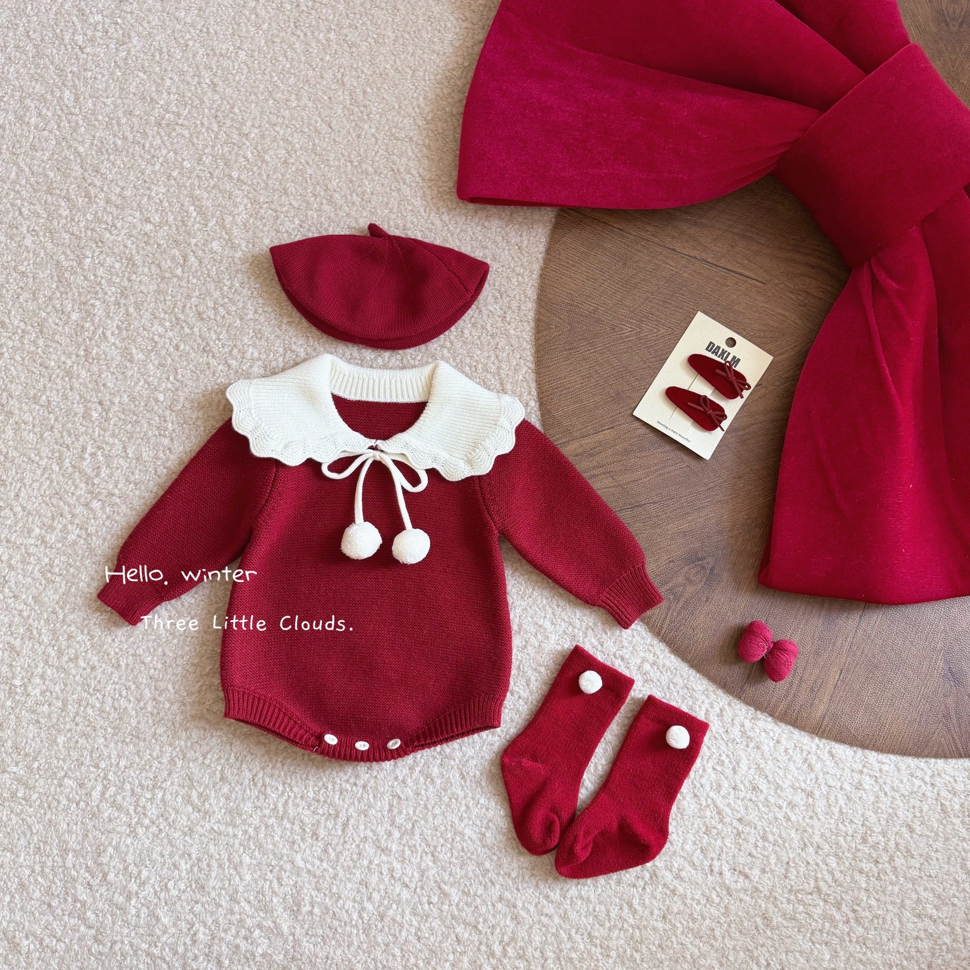 三小朵2961【小欢喜】女宝婴幼针织包屁暖气房新年可爱毛球哈衣春,童装/婴儿装/亲子装,套装,淘宝优惠券,粉丝福利购,淘宝优惠卷