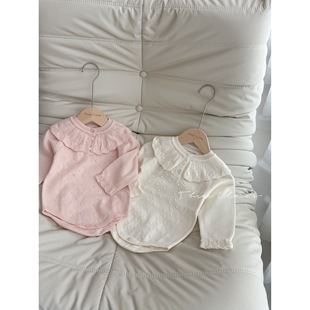 三小朵2484春秋婴幼儿荷叶领针织点点可爱公主包屁衣哈衣外套