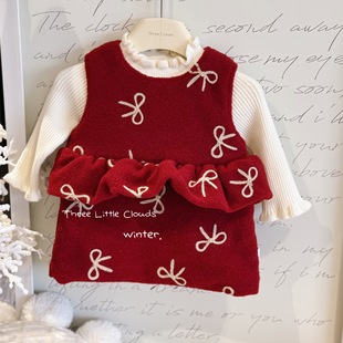 三小朵2911【甜酒】婴幼儿女宝宝可爱红色连衣裙加绒新年周岁宴