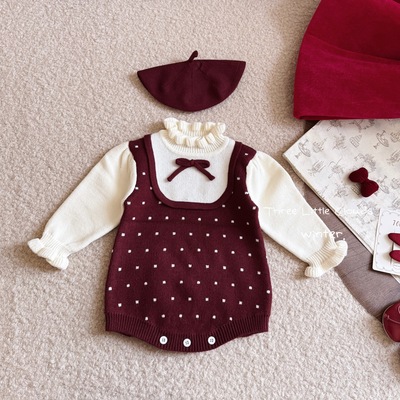 三小朵2945【珍妮日记】女宝婴幼针织包屁暖气房新年可爱哈衣+帽