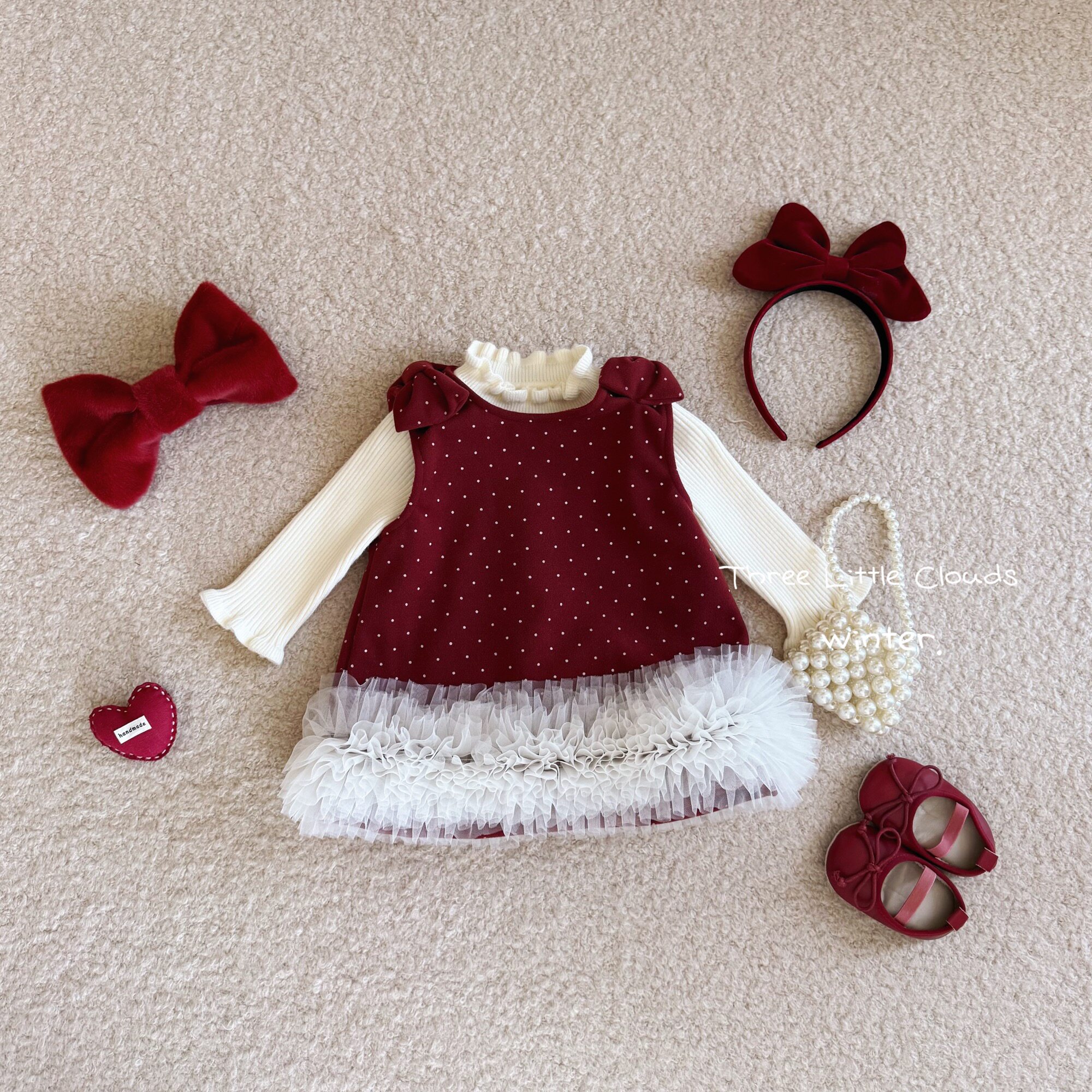 三小朵2815【波点舞会】婴儿衣服秋冬波点高级女宝加绒加厚礼服裙