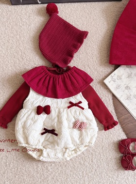 三小朵2949【童话镇】婴儿衣服秋冬新年可爱蝴蝶结女宝加绒加厚包