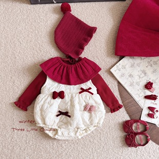 三小朵2949【童话镇】婴儿衣服秋冬新年可爱蝴蝶结女宝加绒加厚包