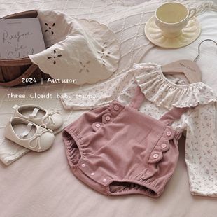 三小朵【莓莓奶芙】韩系婴幼儿粉碎花哈衣长袖背带哈衣套装秋季