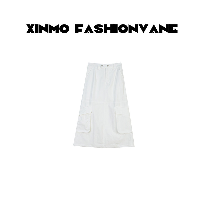 【芯沫】时尚气质大口袋白色休闲工装半身裙女士C01170501