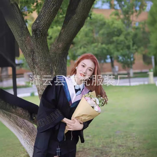 粉领学士服大学生工科理科医科黄领毕业硕士文科生灰领整套男女