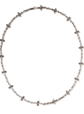 AARONX复古重工铃兰花瓣十字架造型叠戴潮流925银做旧项链