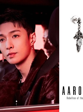 AARONX原创张艺兴同款925银锆石小众复古朋克风中世纪宝剑耳钉