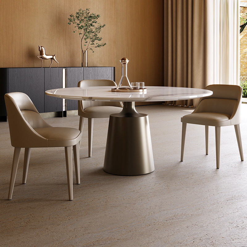 PAULJOHN意式极简奢石餐桌家用现代轻奢圆形大理石餐桌椅组合高端,住宅家具,大理石餐桌,淘宝优惠券,粉丝福利购,淘宝优惠卷