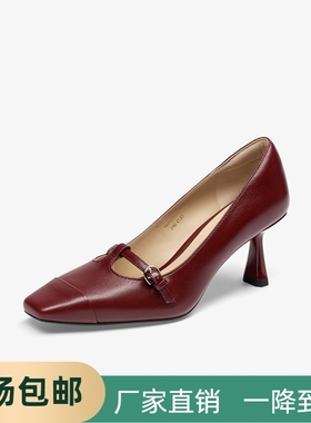 商场同款剧院玫瑰2026春款T带玛丽珍鞋羊皮高跟鞋单鞋TA54537-12