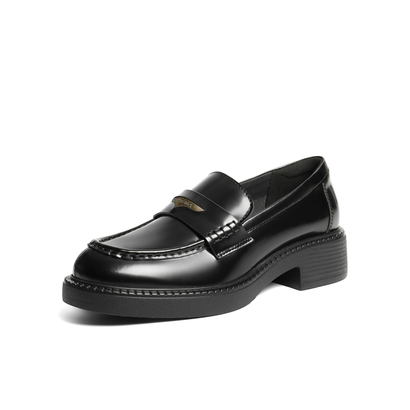 商场同款海鸥乐福鞋2026新款真皮平跟黑色小皮鞋深口单鞋B2972AA6