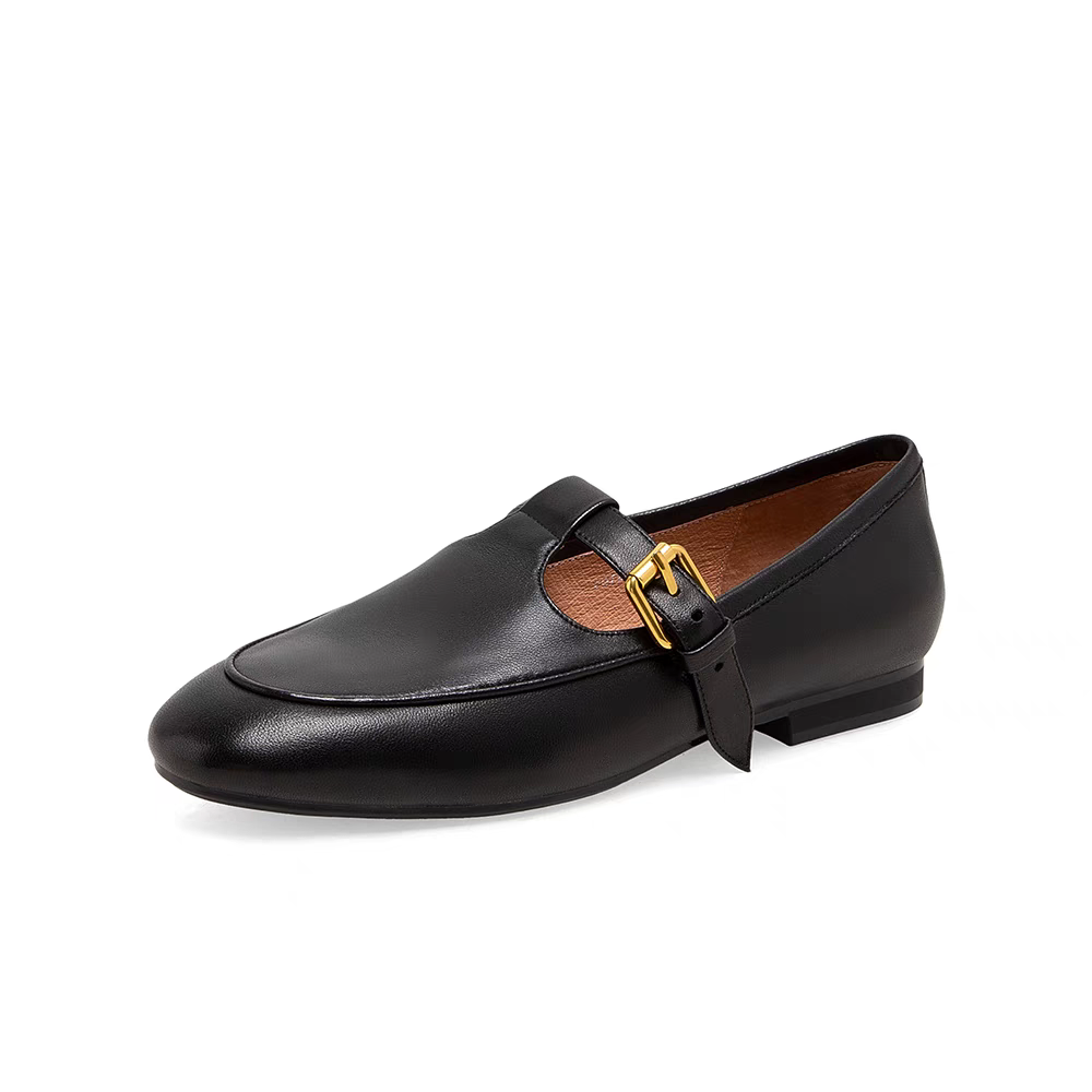 同款2025新款女鞋羊皮复古玛丽珍鞋一脚蹬英伦乐福鞋女单鞋F072D