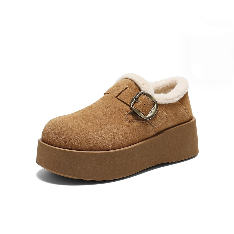 千层可颂复古勃肯棉鞋女冬加绒雪地靴厚底保暖毛毛鞋单鞋B2924DM5