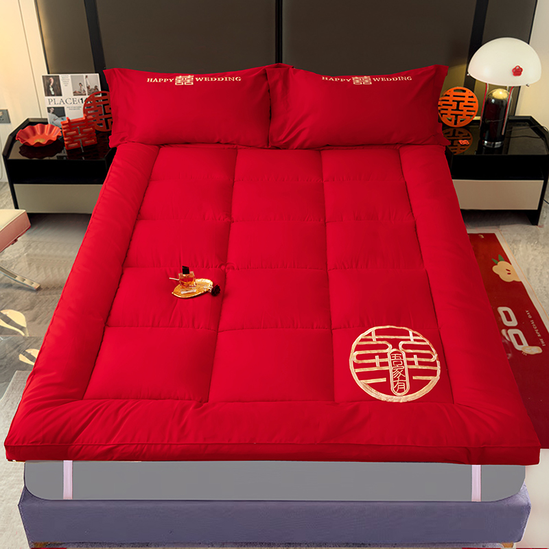 大红色婚庆床褥子床垫结婚床可折叠家用新房喜庆陪嫁双人保暖垫被