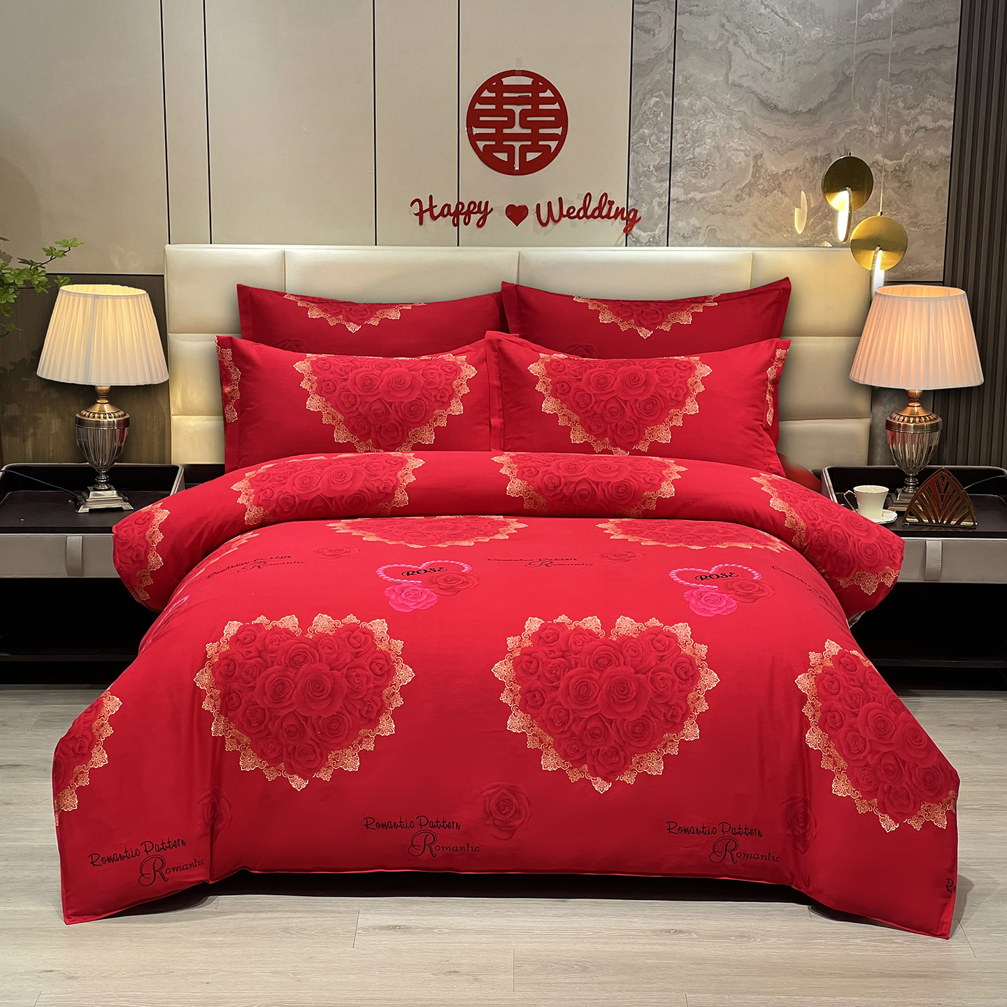 大红色100全棉婚庆被套单件1.8 2米纯棉磨毛结婚被罩陪嫁婚床喜被