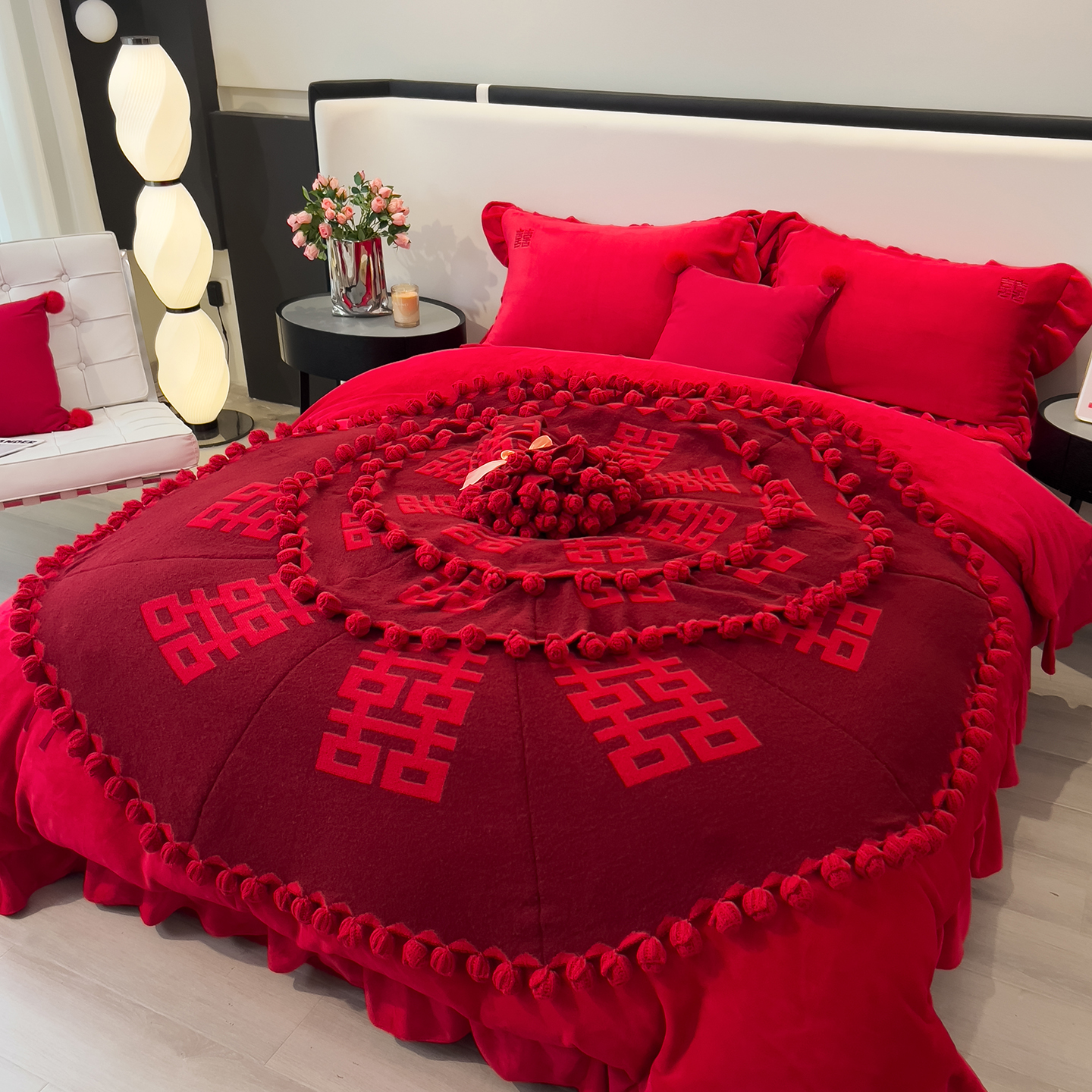 2025新款红喜玫瑰花毯子婚庆伴娘伴手礼毛毯网红鲜花毯多功能毯子