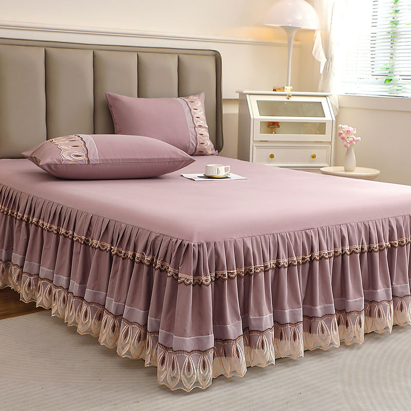 韩版蕾丝花边床裙单件防尘遮丑床套防滑床单纯色公主风床罩三件套