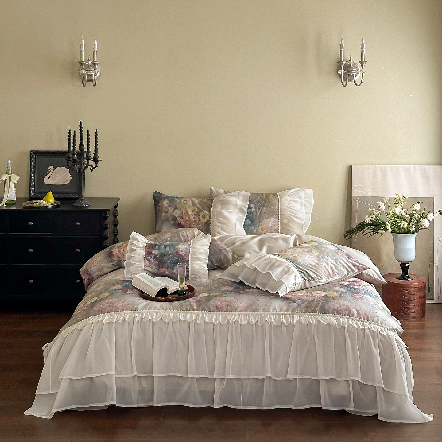 法式浪漫公主风全棉四件套ins韩式床品2米花边被套纯棉床单4件套