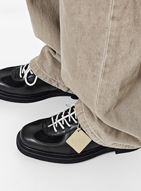 TBOF【轻量化】复古真皮系带德训鞋男 日常通勤黑色休闲德比皮鞋