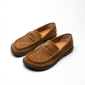 TBOF 男 牛反绒星芒复古老钱风一脚蹬勃肯头皮鞋 歪头乐福鞋 L001