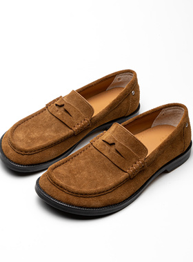 TBOF【歪头乐福鞋L001】牛反绒星芒复古老钱风一脚蹬勃肯头皮鞋男