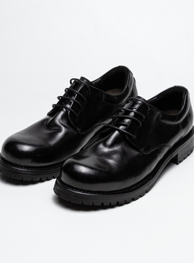 TBOF【米奇德比鞋】水洗马皮 厚底增高休闲系带通勤皮鞋男 固特异