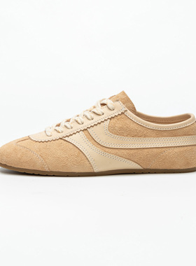 TBOF【复古老钱风】方头拼色运动休闲薄底德训鞋男头层牛皮牛反绒