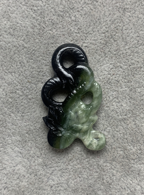 新天然玉石吊坠岫玉古风中式项链莲花蛇吊坠汉服配饰蛇吊坠毛衣链