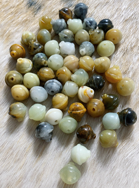 新天然岫玉铃铛花玉小铃铛通孔铃铛手链手串项链配珠卡10铃铛耳环