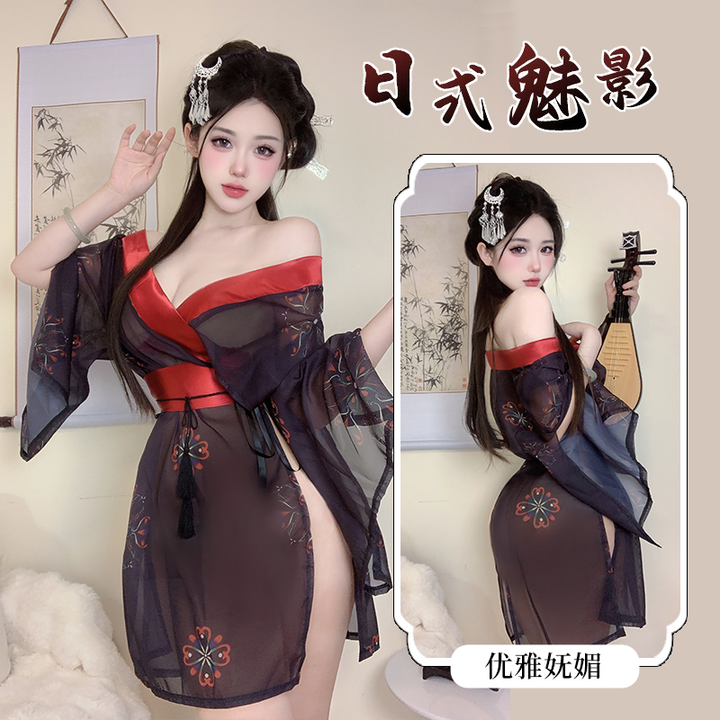 大码性感睡裙侧开叉高级感情qu系带蕾丝约会制服情侣情调趣味睡衣