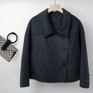 经典短款羊绒大衣女2024秋冬新款黑色通勤简约百搭双面呢外套
