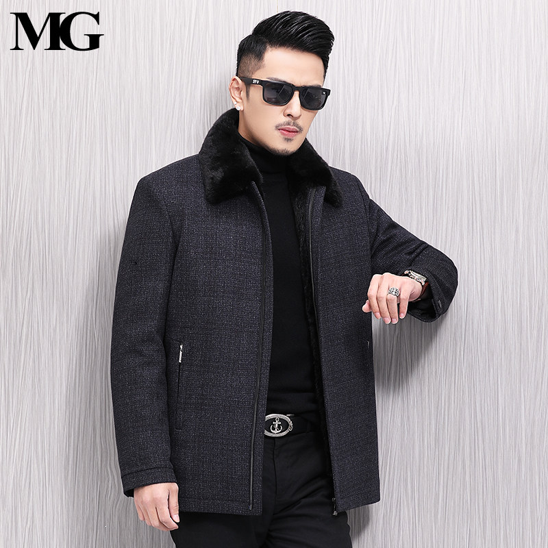 MG皮草中年男士貂皮大衣整貂水貂内胆尼克服纯羊毛羊绒保暖外套冬