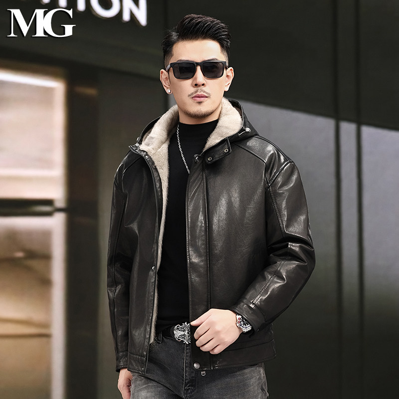 2025进口银蓝整貂皮毛一体连帽外套男士真皮山羊皮水貂机车皮夹克,男装,皮衣,淘宝优惠券,粉丝福利购,淘宝优惠卷