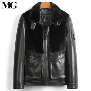 2025山羊皮羽绒皮衣短款外套整貂水貂夹克冬季真皮鹅绒服貂皮皮草