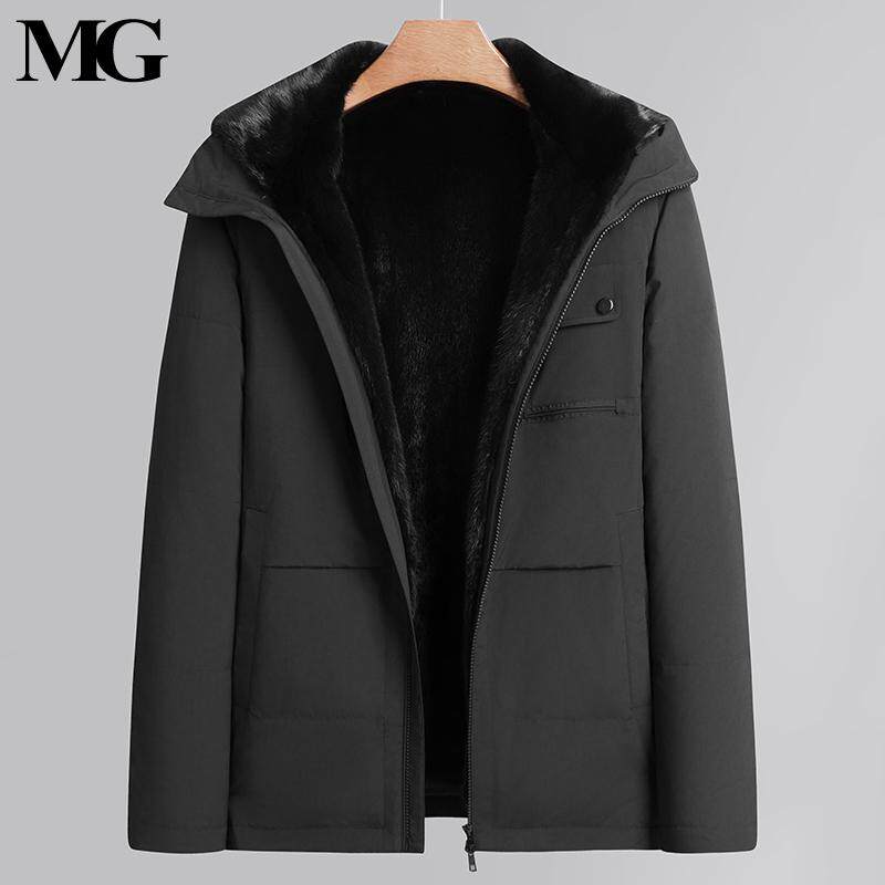 高档进口水貂内胆外套男冬季整貂羽绒尼克服貂皮大衣连帽海宁皮草