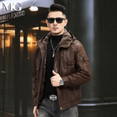 2025整貂水貂内胆皮毛一体真皮皮衣外套连帽短款 山羊皮机车皮夹克