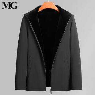 进口NAFA貂绒两面穿连帽短款尼克服整貂皮毛一体外套水貂皮草