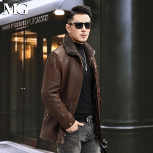 2025整貂水貂内胆皮毛一体真皮皮衣男中长款头层山羊皮外套皮夹克