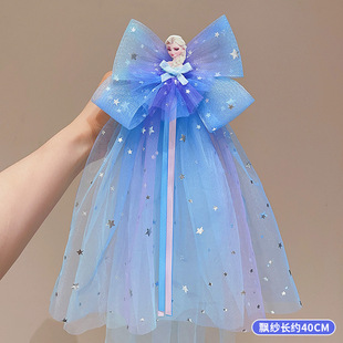 爱莎公主儿童发卡子女童头纱顶夹发饰elsa发夹艾莎蝴蝶结飘纱装