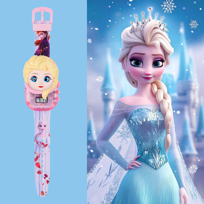 爱莎公主翻盖发光音乐手表女孩生日礼物艾莎电子手表elsa玩具手表